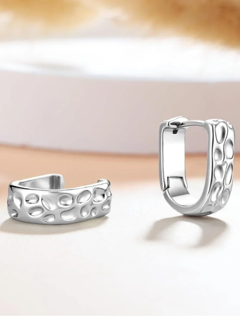 ✨ Jedora 925 Sterling Silver Textured Chunky Huggie Hoop Earrings ✨